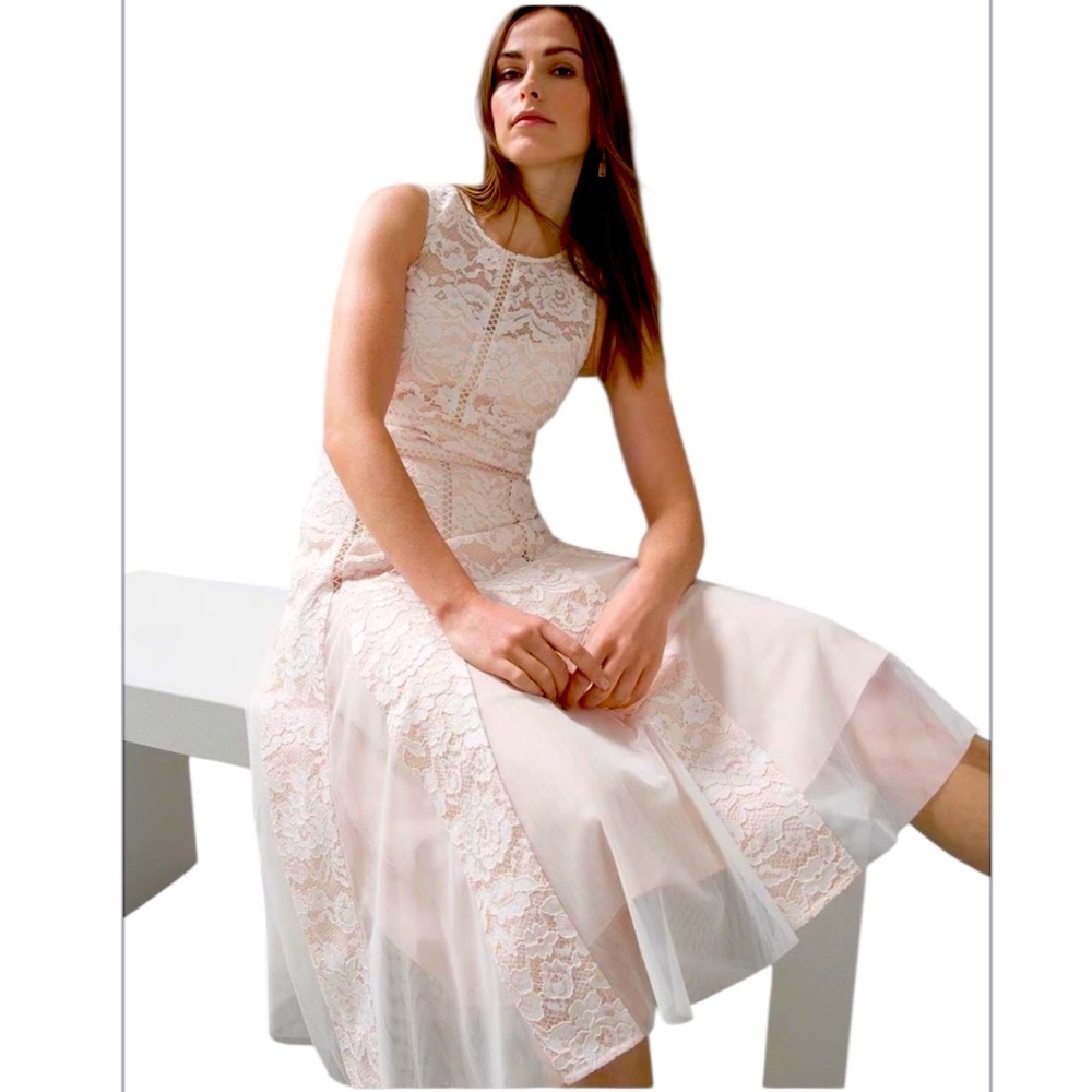 White House Black Market Sleeveless All-Over Lace Fit& Flare Midi Dress -Size: 6 - Picture 5 of 15